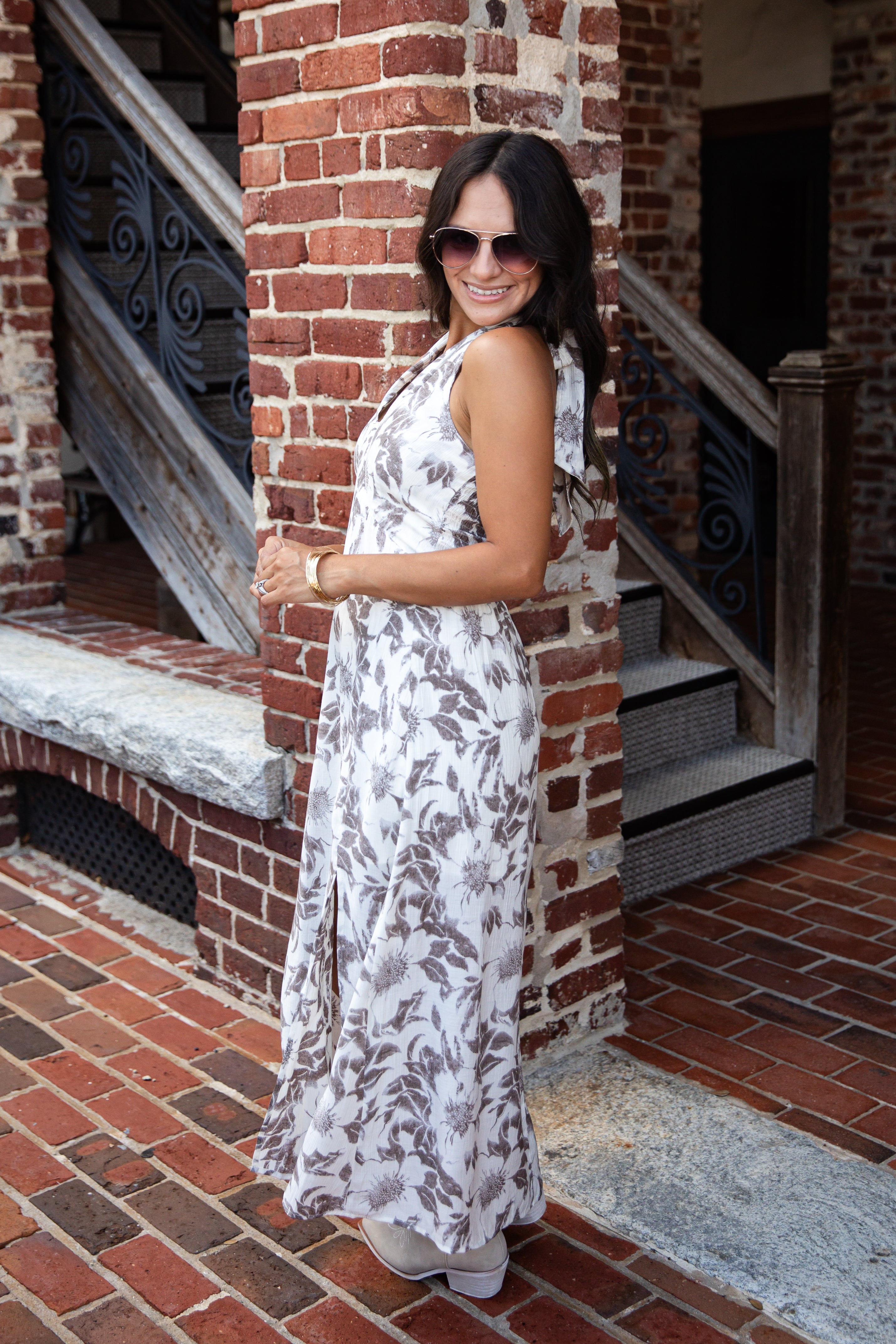 Whispering Willow Cream Floral Midi Dress
