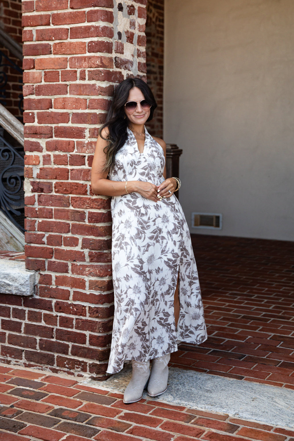 Whispering Willow Cream Floral Midi Dress