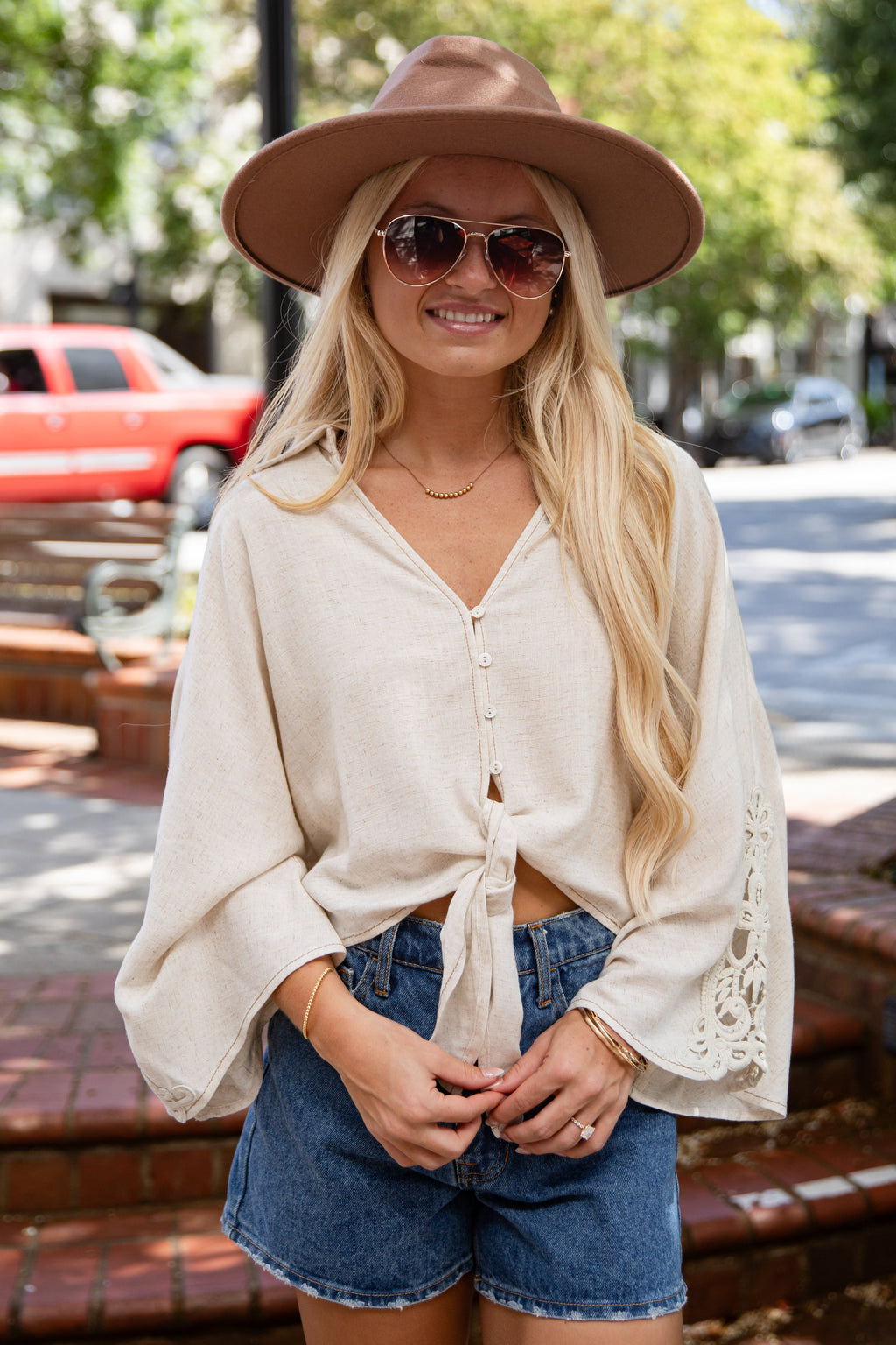 All The Better Natural Linen Button-Up Blouse
