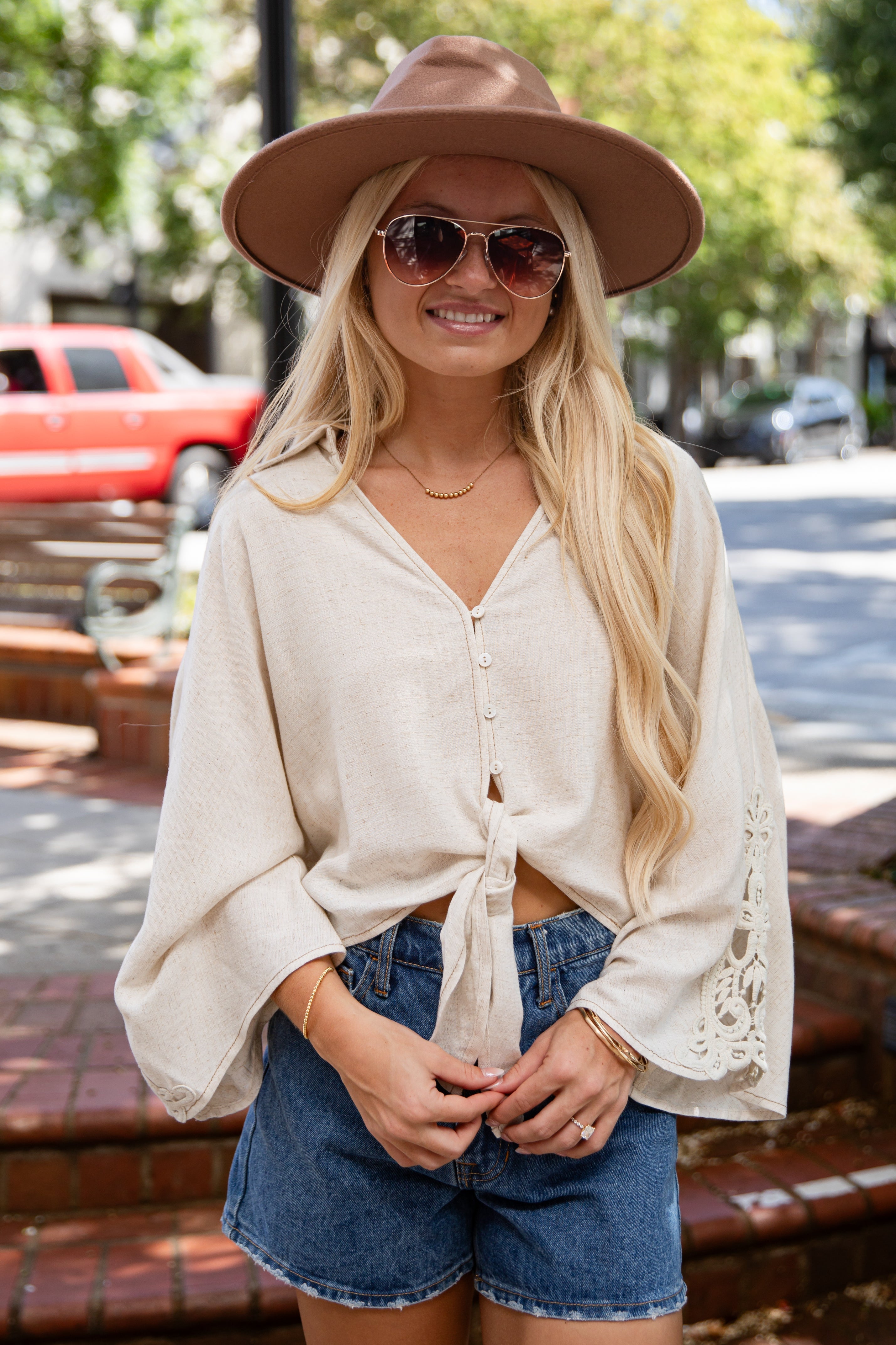 All The Better Natural Linen Button-Up Blouse