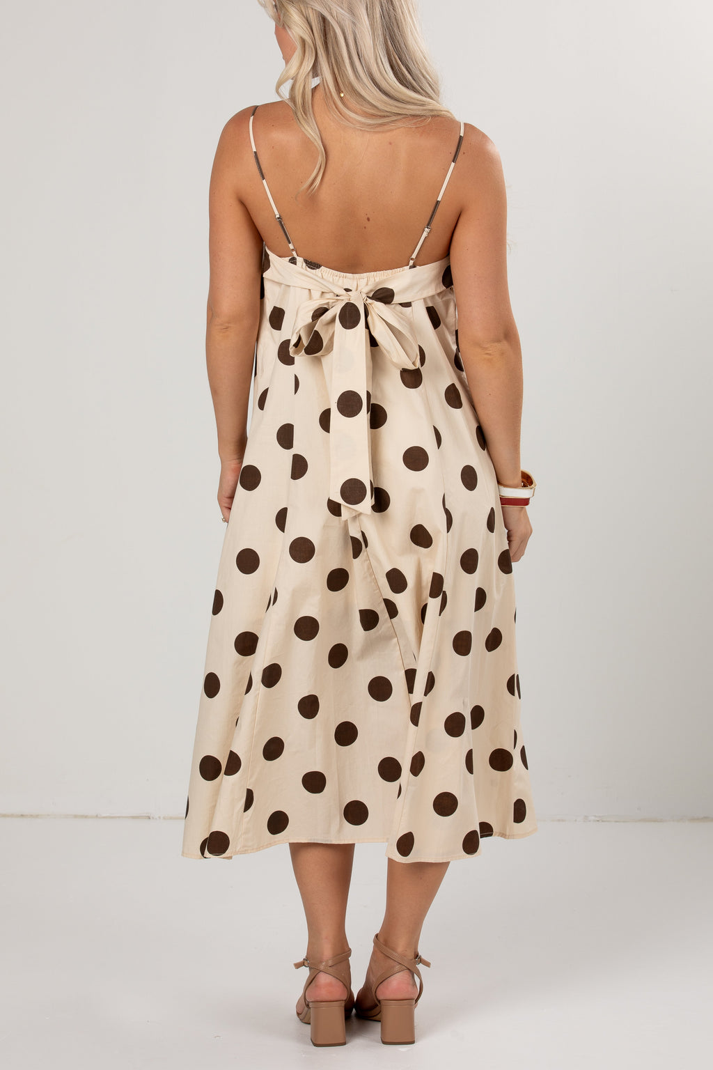 Evening Espresso Cream Polka Dot Midi Dress