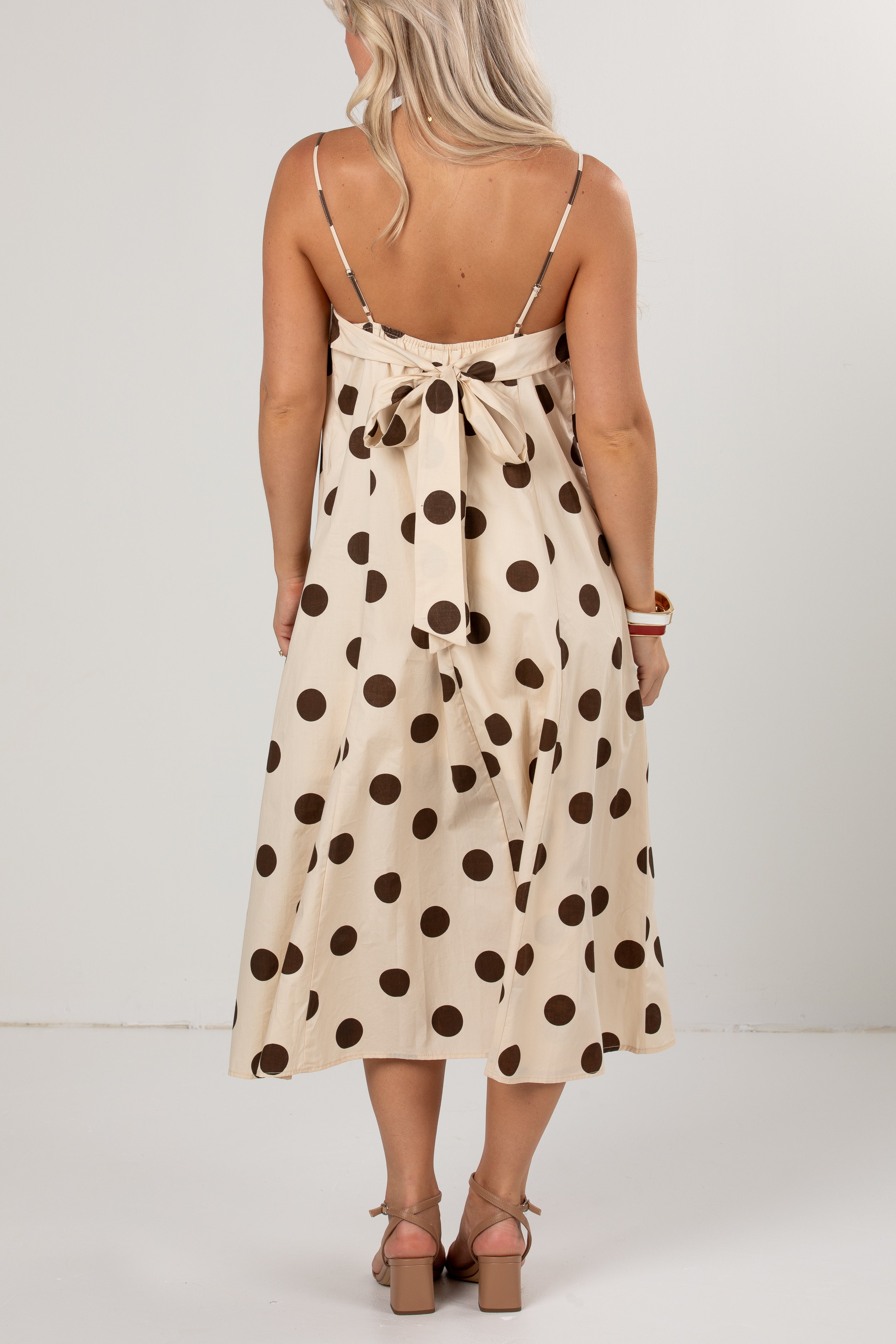 Evening Espresso Cream Polka Dot Midi Dress