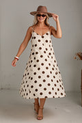Evening Espresso Cream Polka Dot Midi Dress