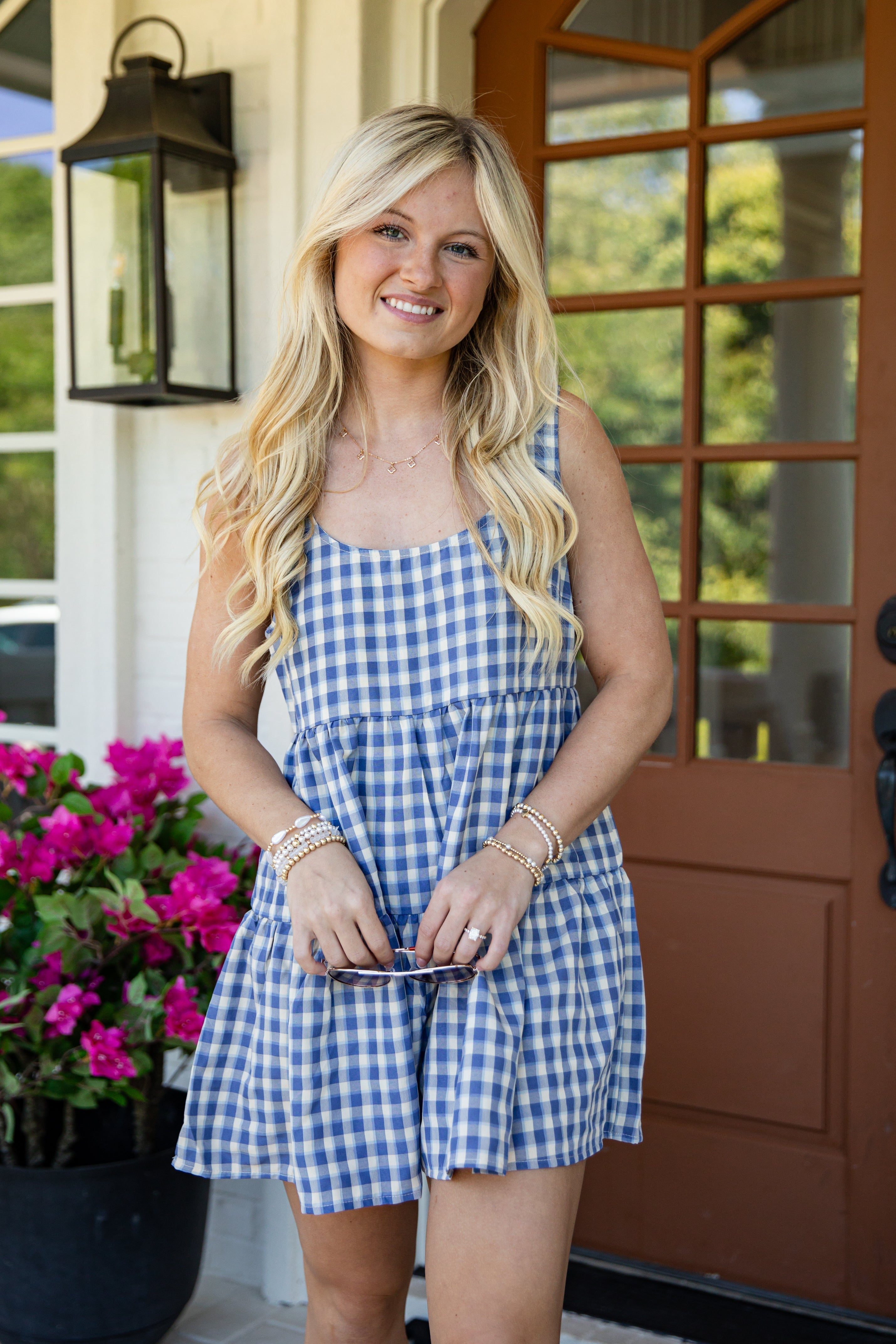 Fields of Grace Denim Blue Gingham Romper