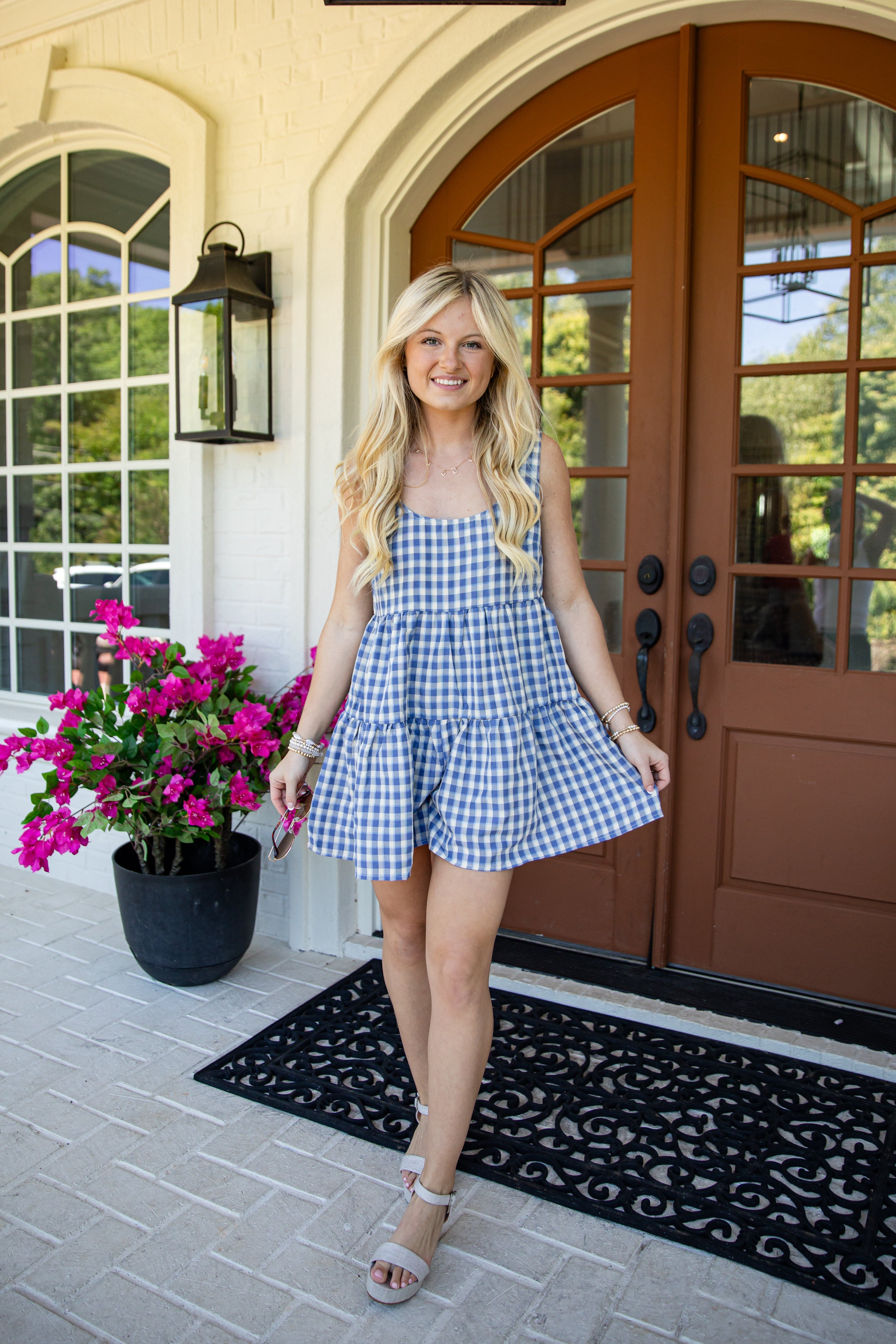 Fields of Grace Denim Blue Gingham Romper