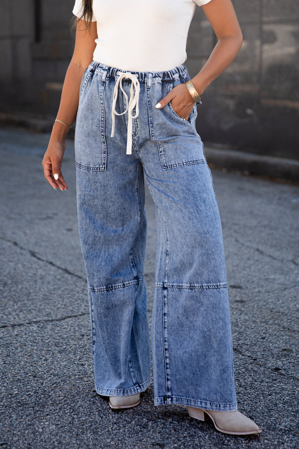 Murphy Wide Leg Drawstring Denim Pants