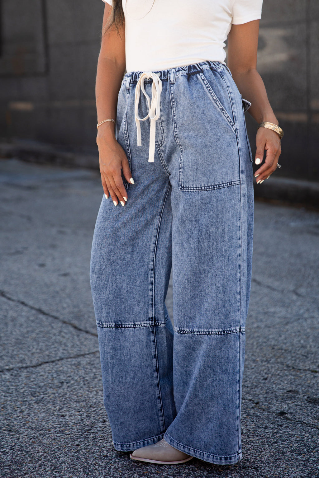 Murphy Wide Leg Drawstring Denim Pants