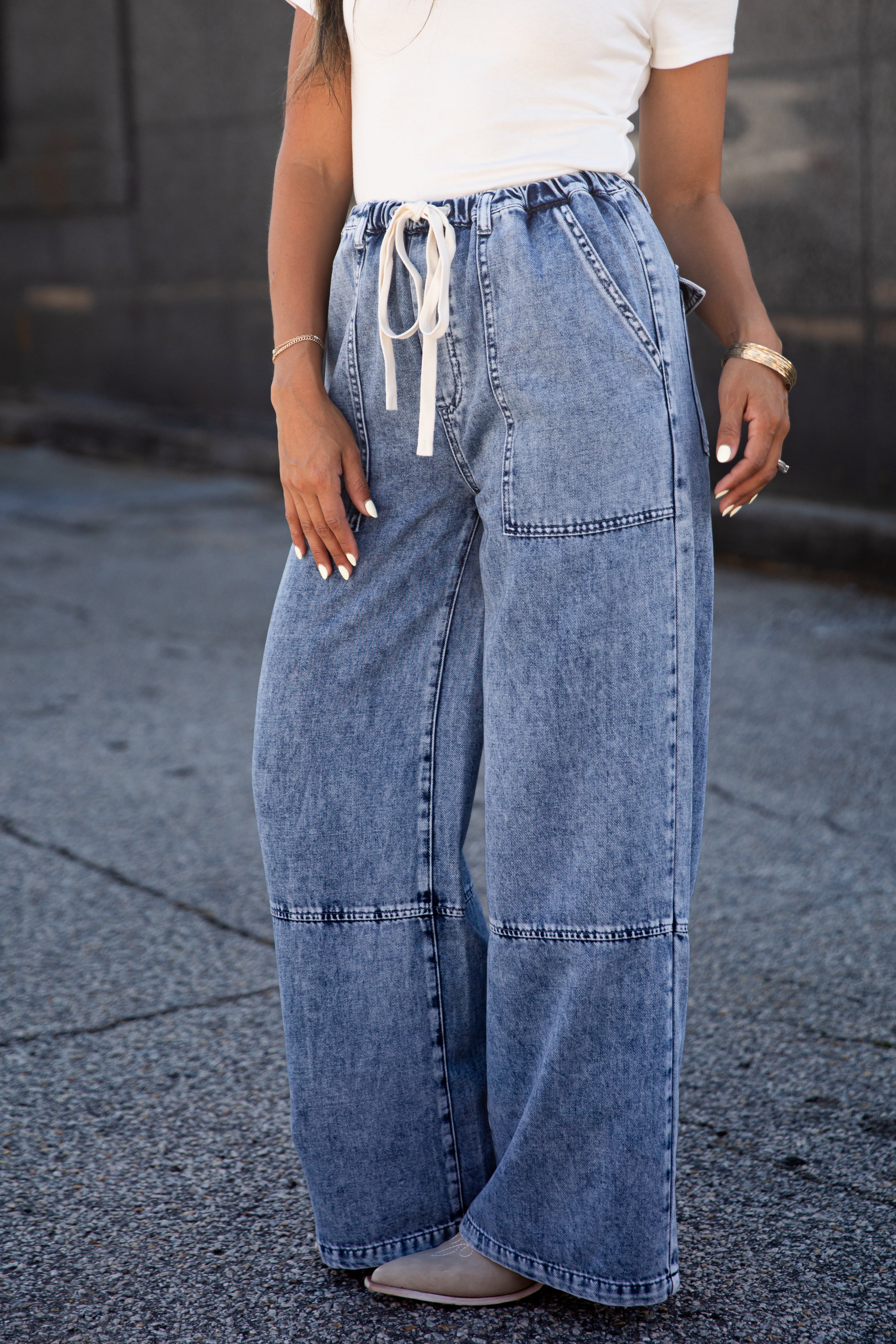 Murphy Wide Leg Drawstring Denim Pants
