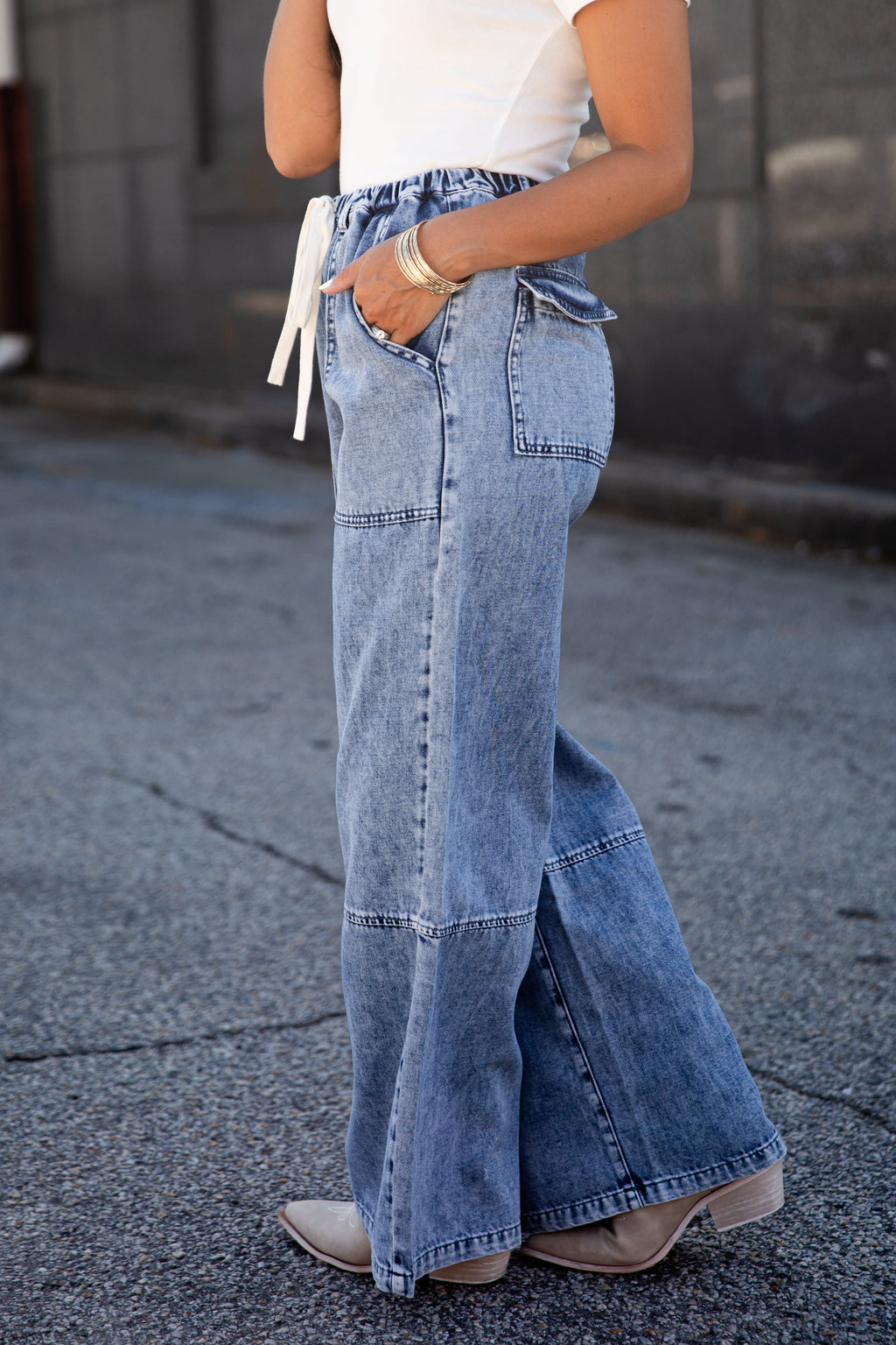 Murphy Wide Leg Drawstring Denim Pants
