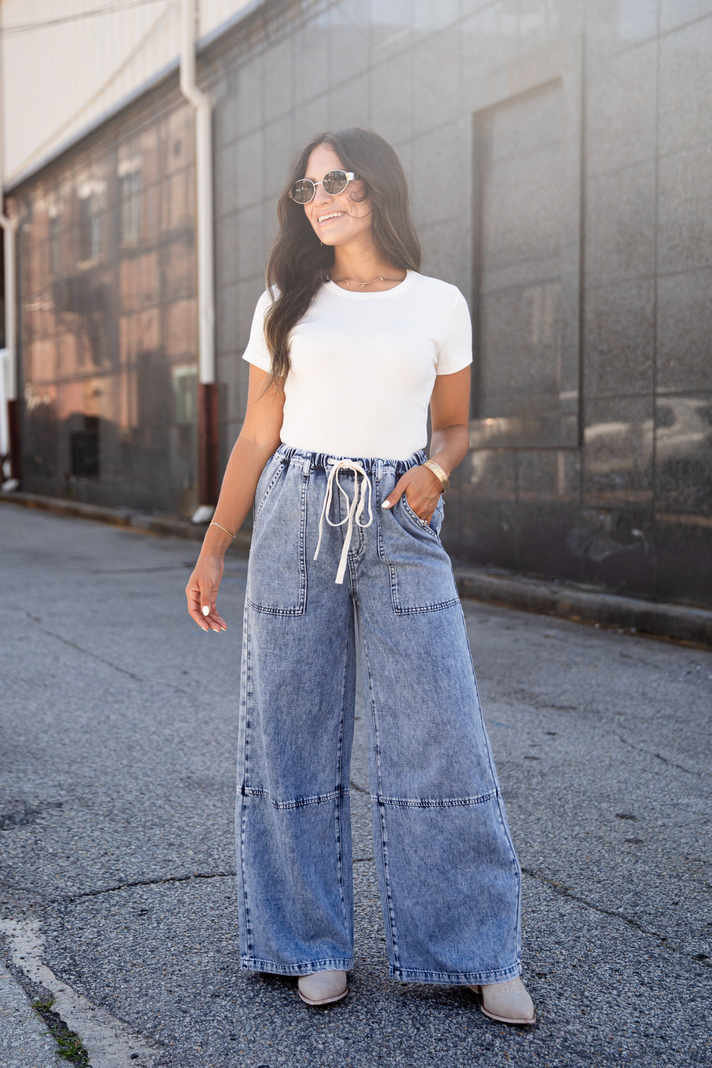 Murphy Wide Leg Drawstring Denim Pants
