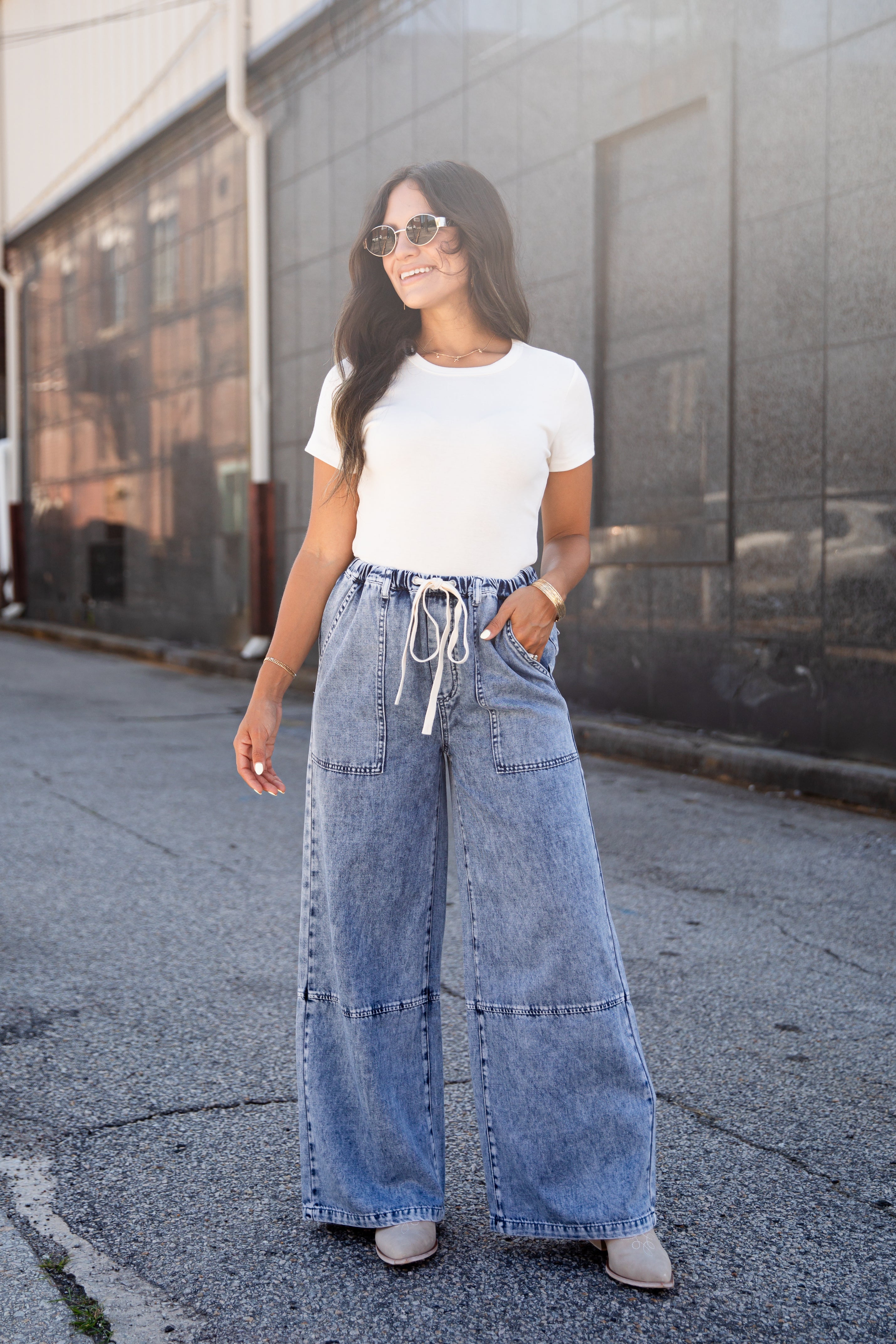 Murphy Wide Leg Drawstring Denim Pants