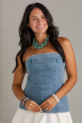 On Trend Denim Blue Tube Top