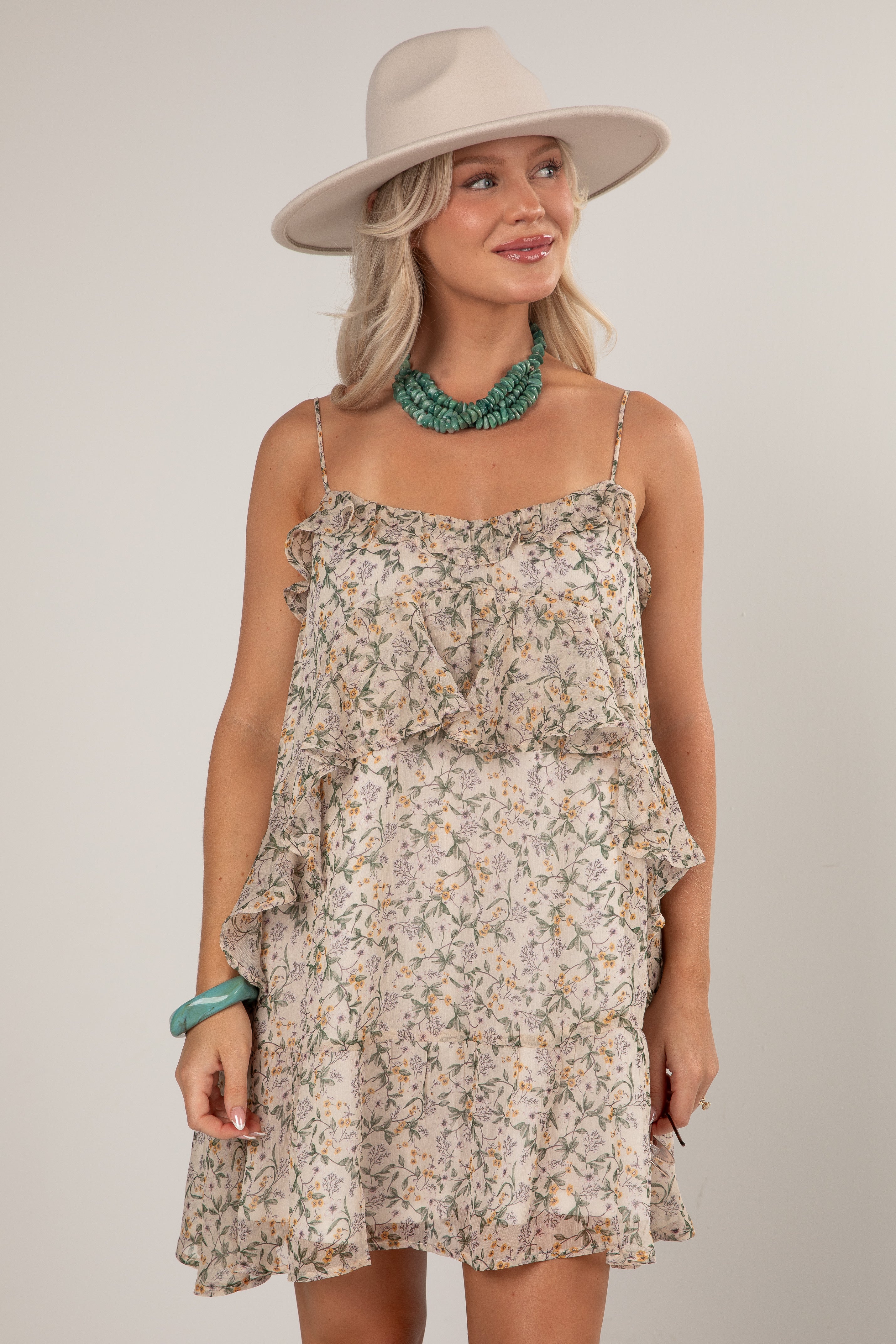 Autumn Garden Ivory Floral Mini Dress