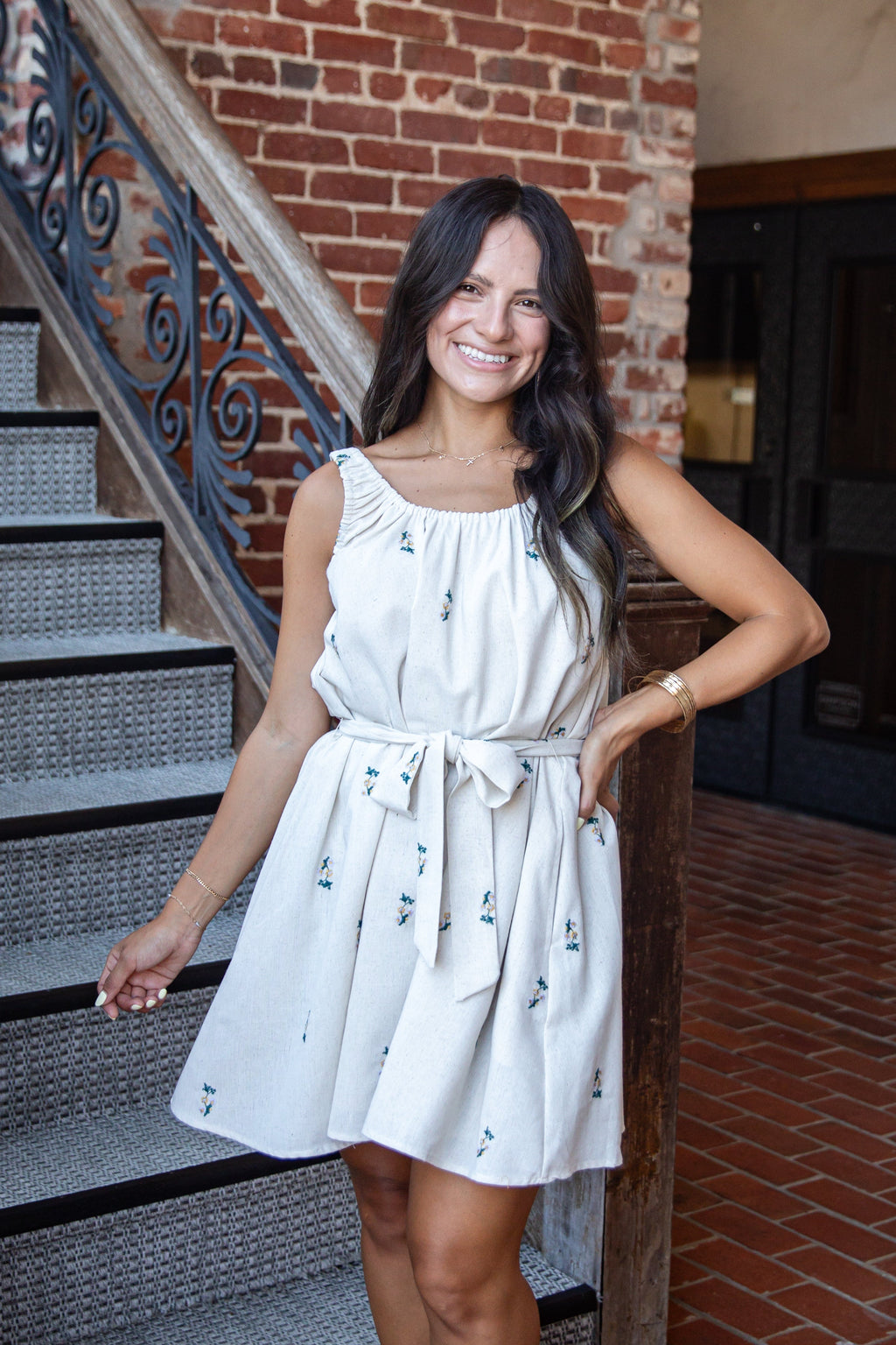 Amber Fields Natural Floral Mini Dress