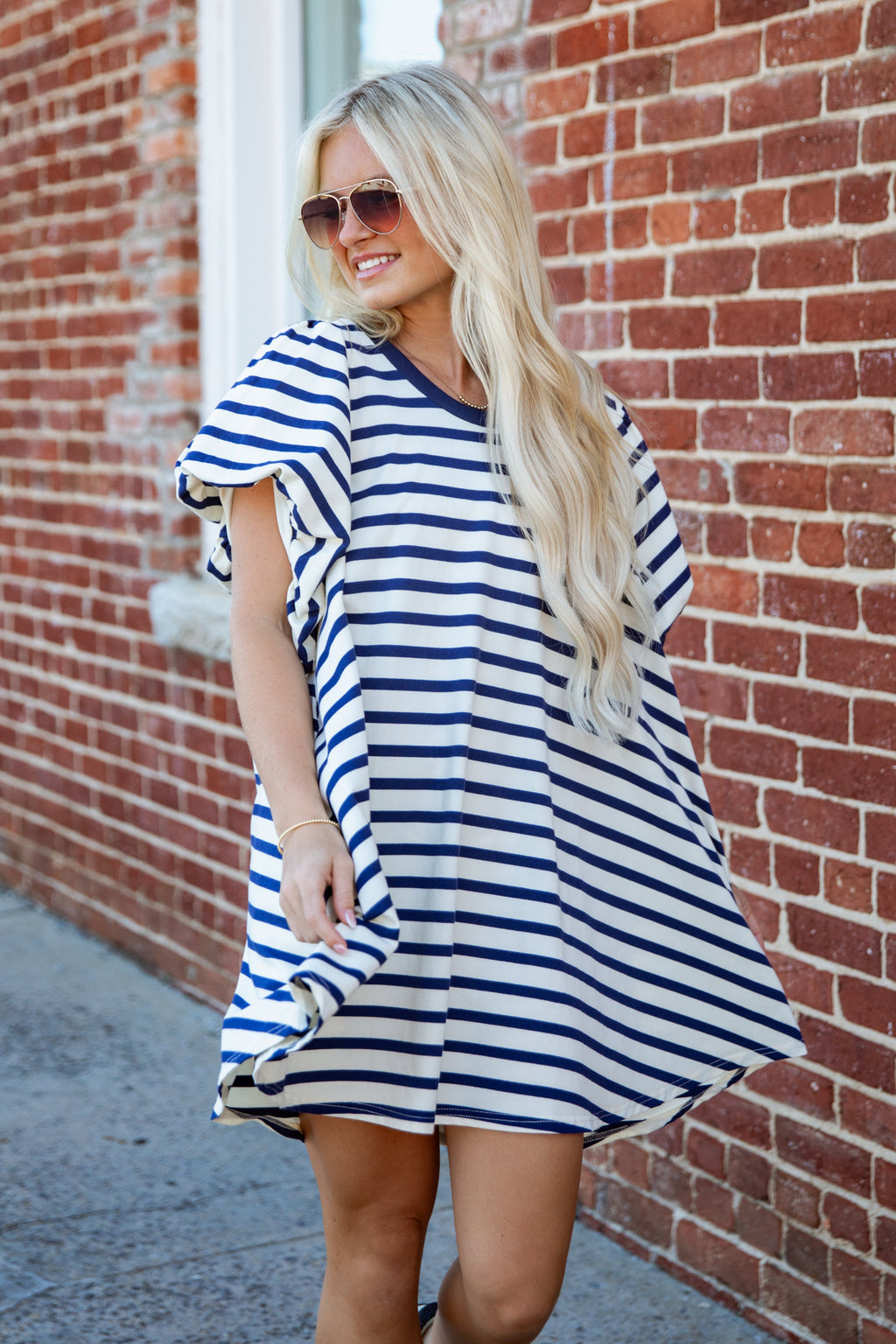 Sweet Seasons Striped Puff Sleeve Mini Dress