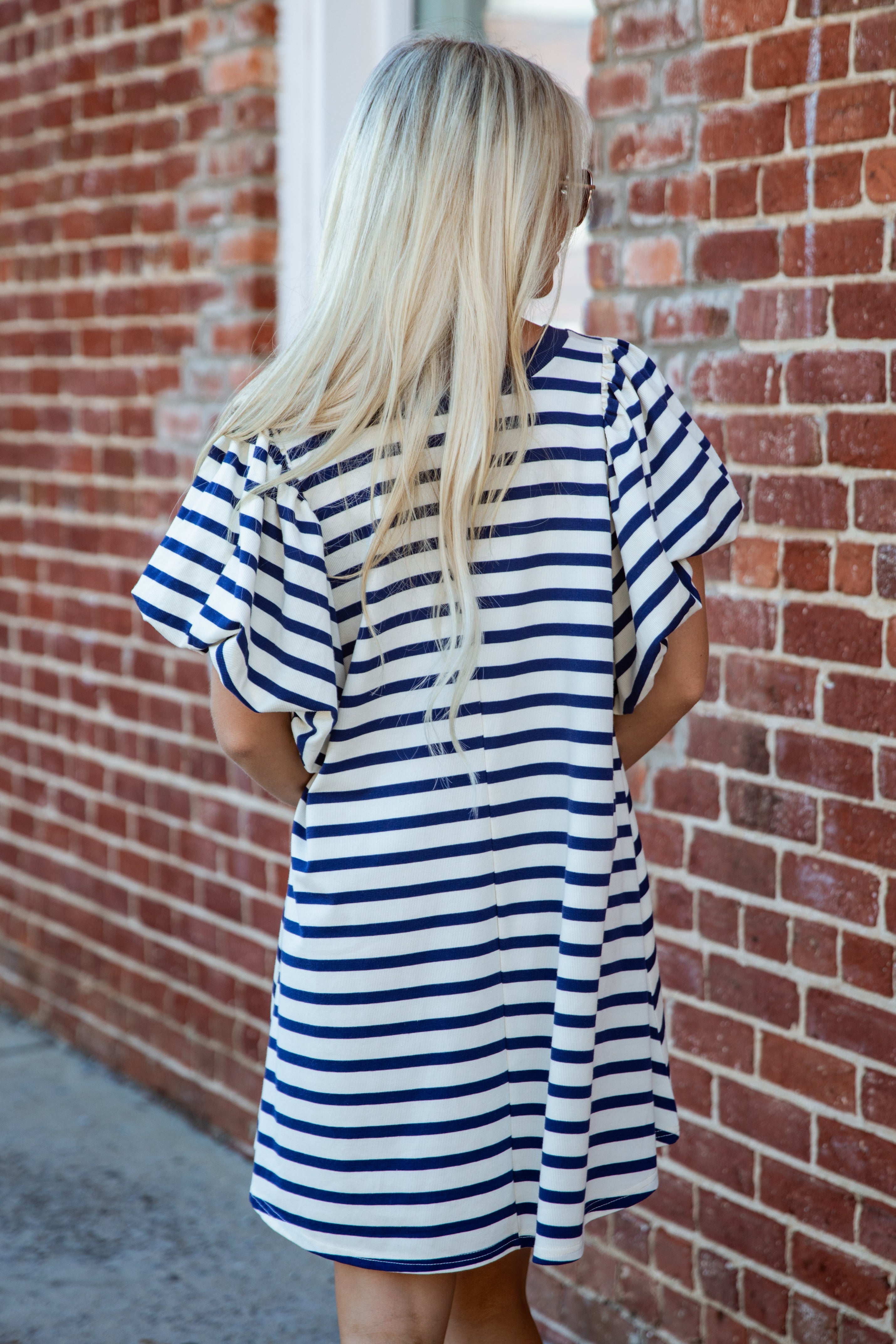 Sweet Seasons Striped Puff Sleeve Mini Dress