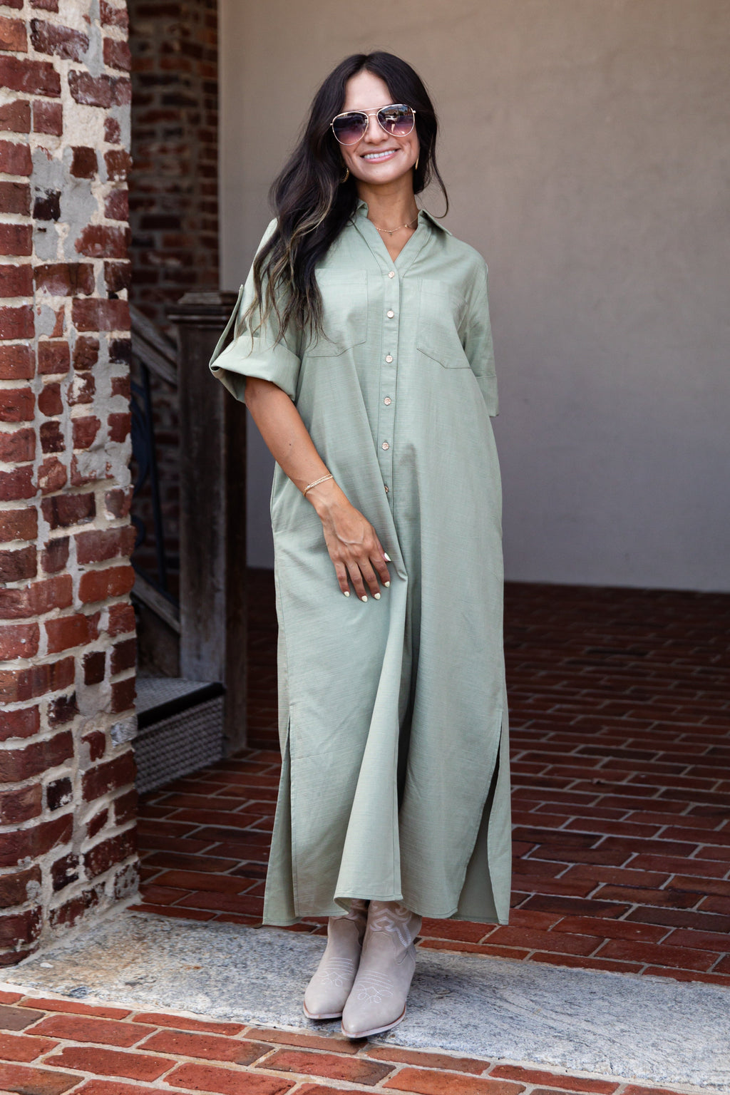 Sage Grove Button-Up Maxi Shirt Dress