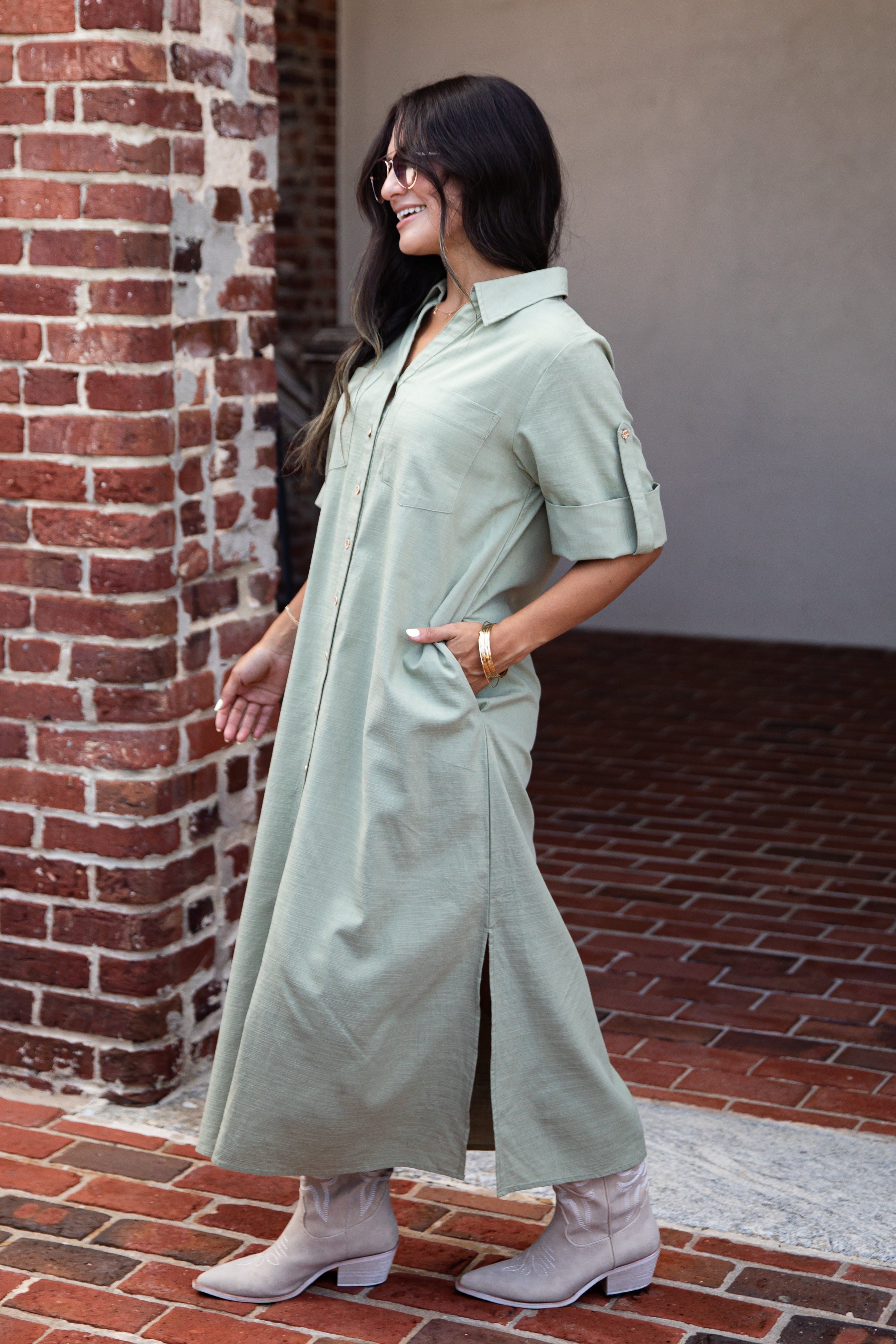 Sage Grove Button-Up Maxi Shirt Dress