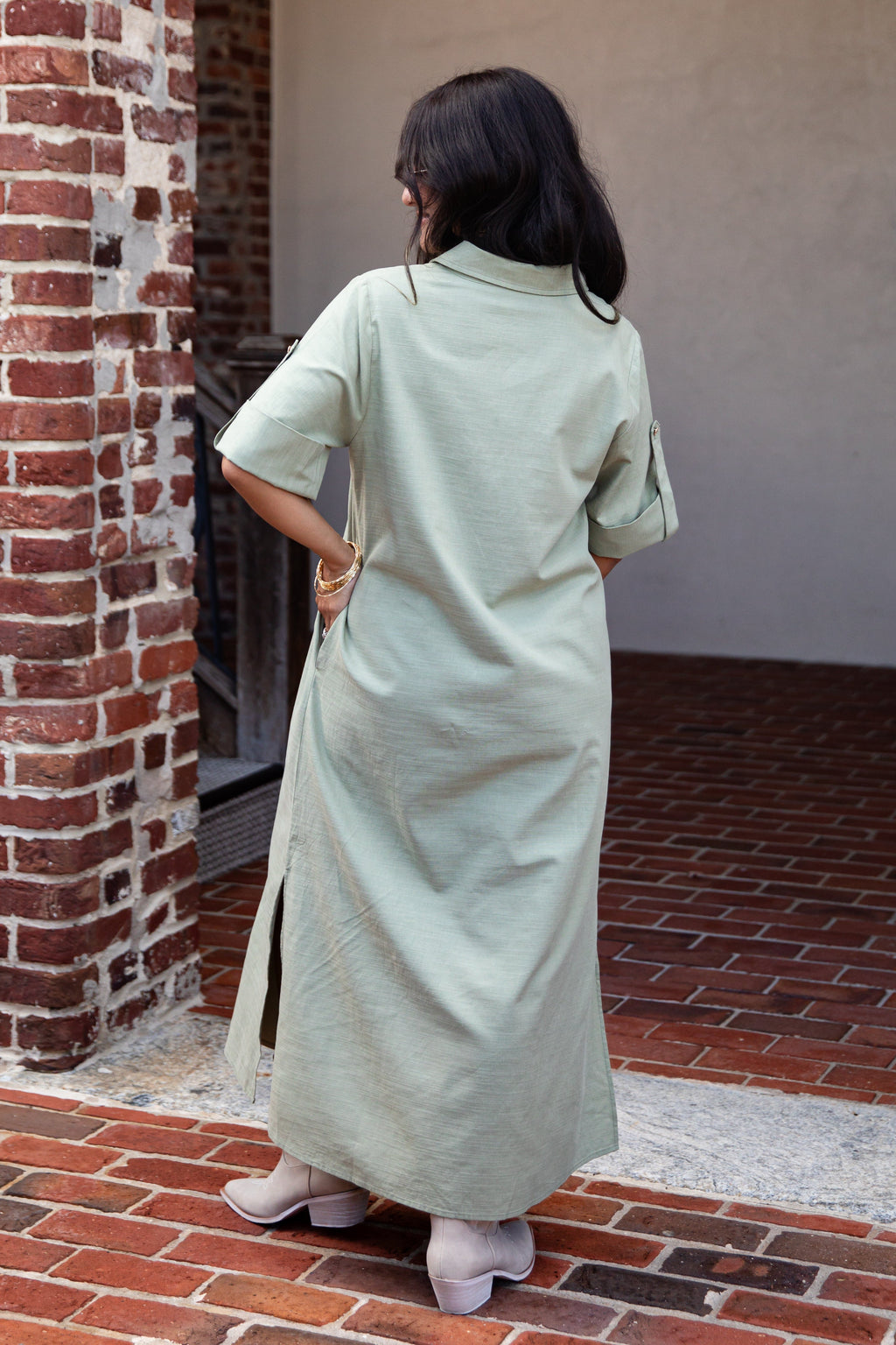 Sage Grove Button-Up Maxi Shirt Dress
