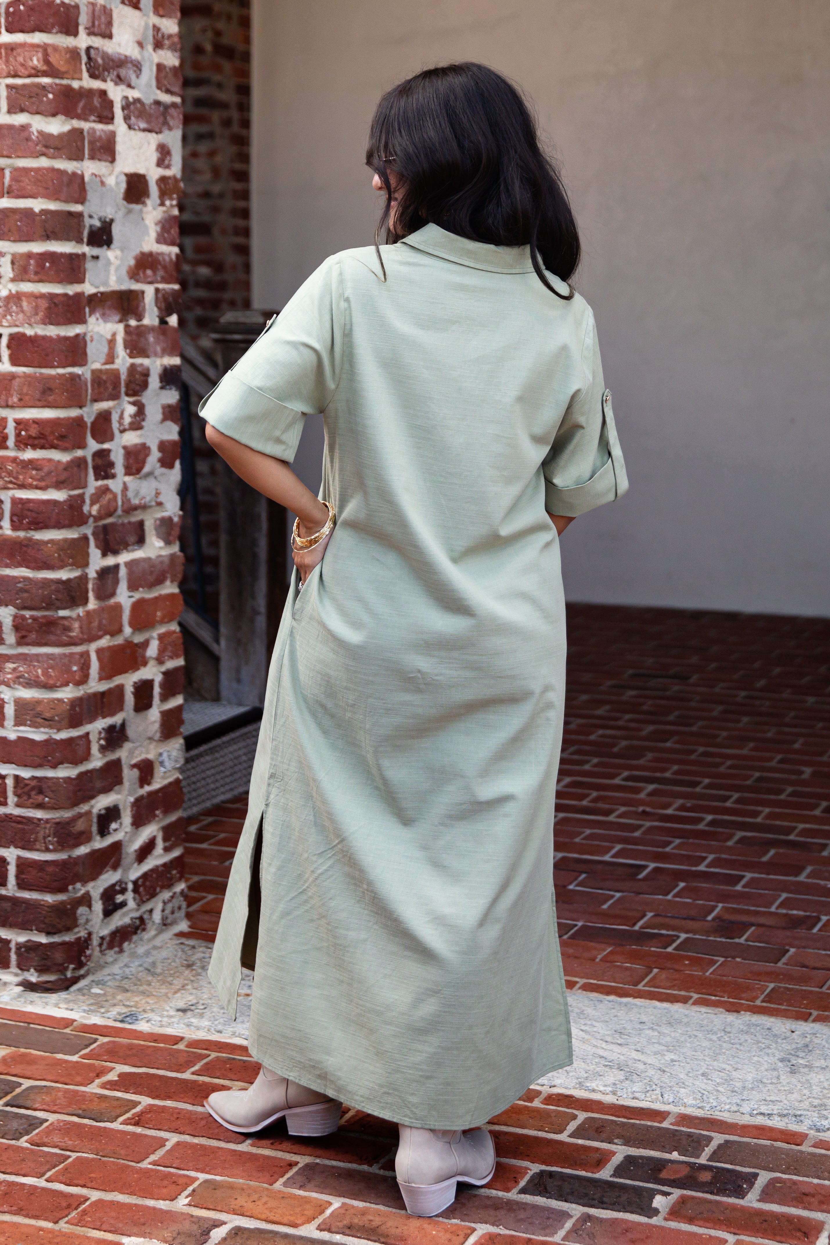 Sage Grove Button-Up Maxi Shirt Dress
