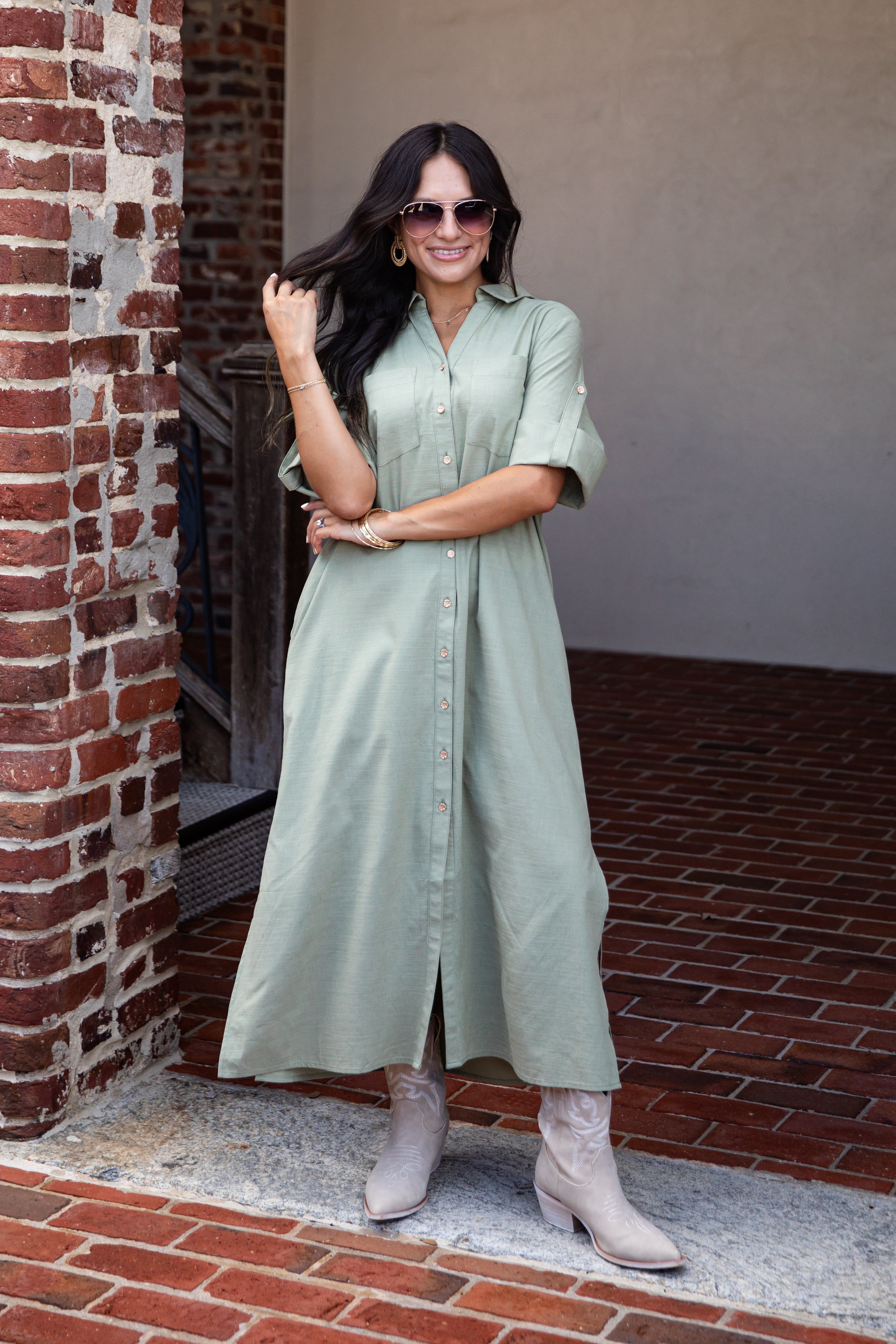 Sage Grove Button-Up Maxi Shirt Dress
