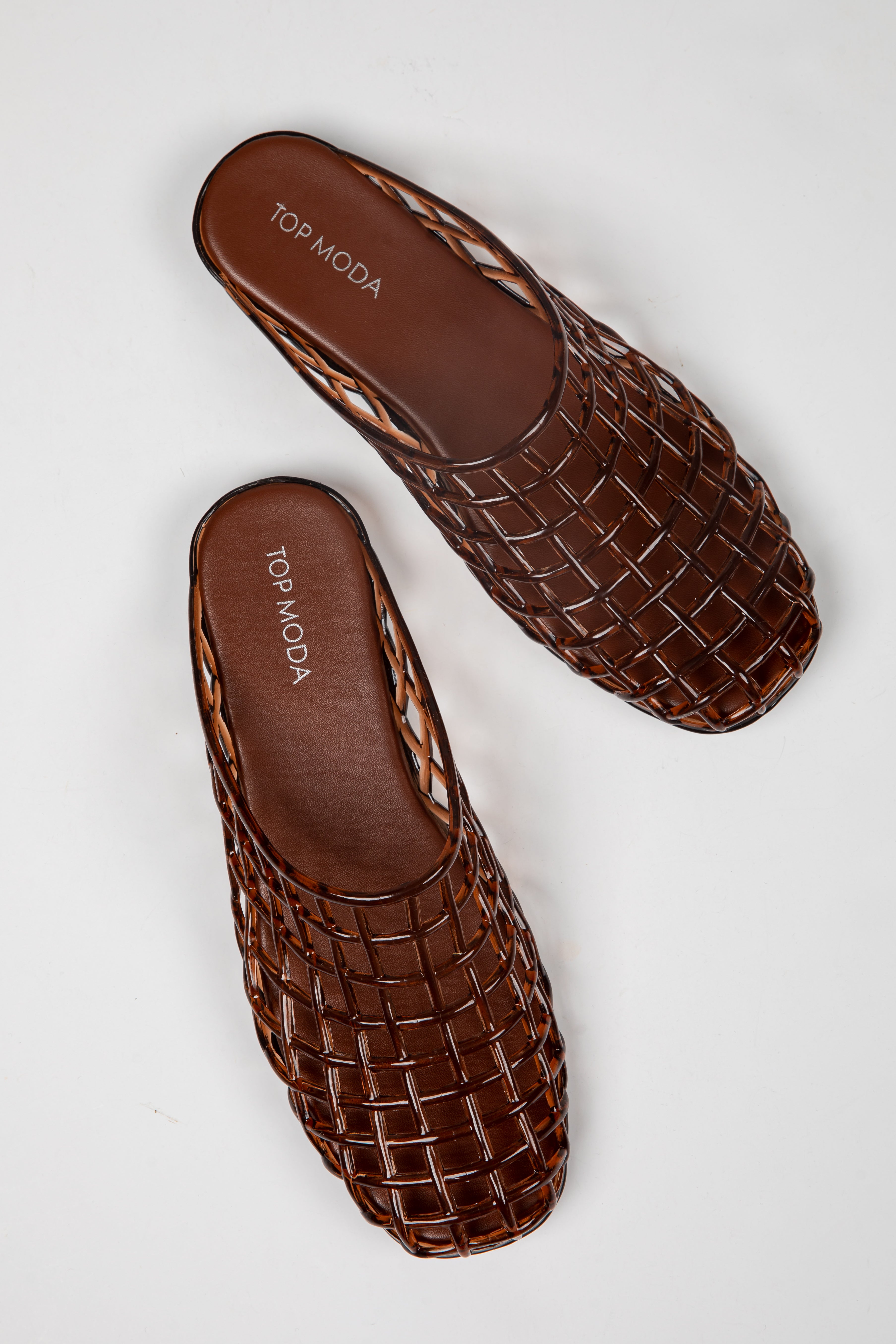 Harvest Market Brown Jelly Cage Mule Flats