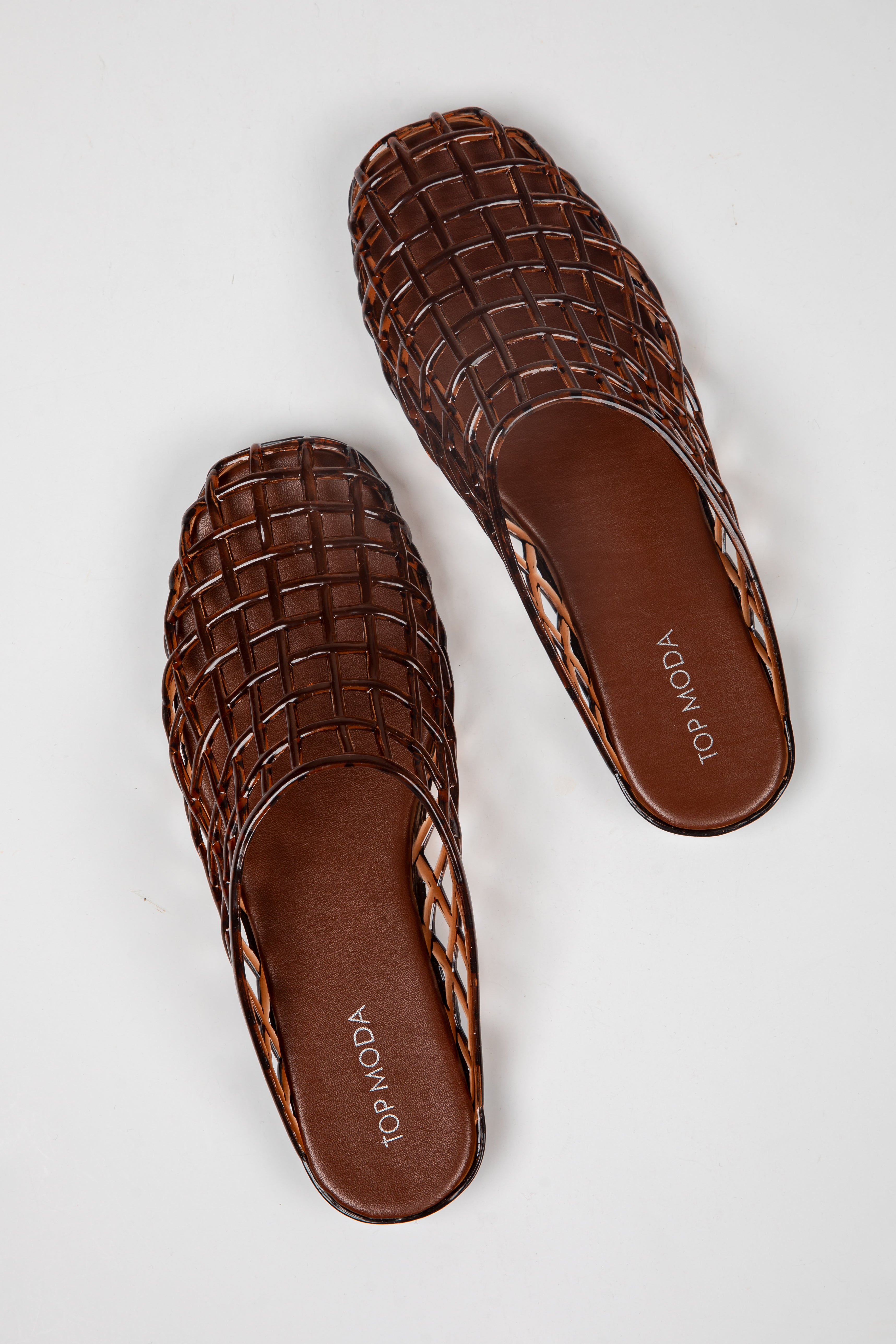 Harvest Market Brown Jelly Cage Mule Flats