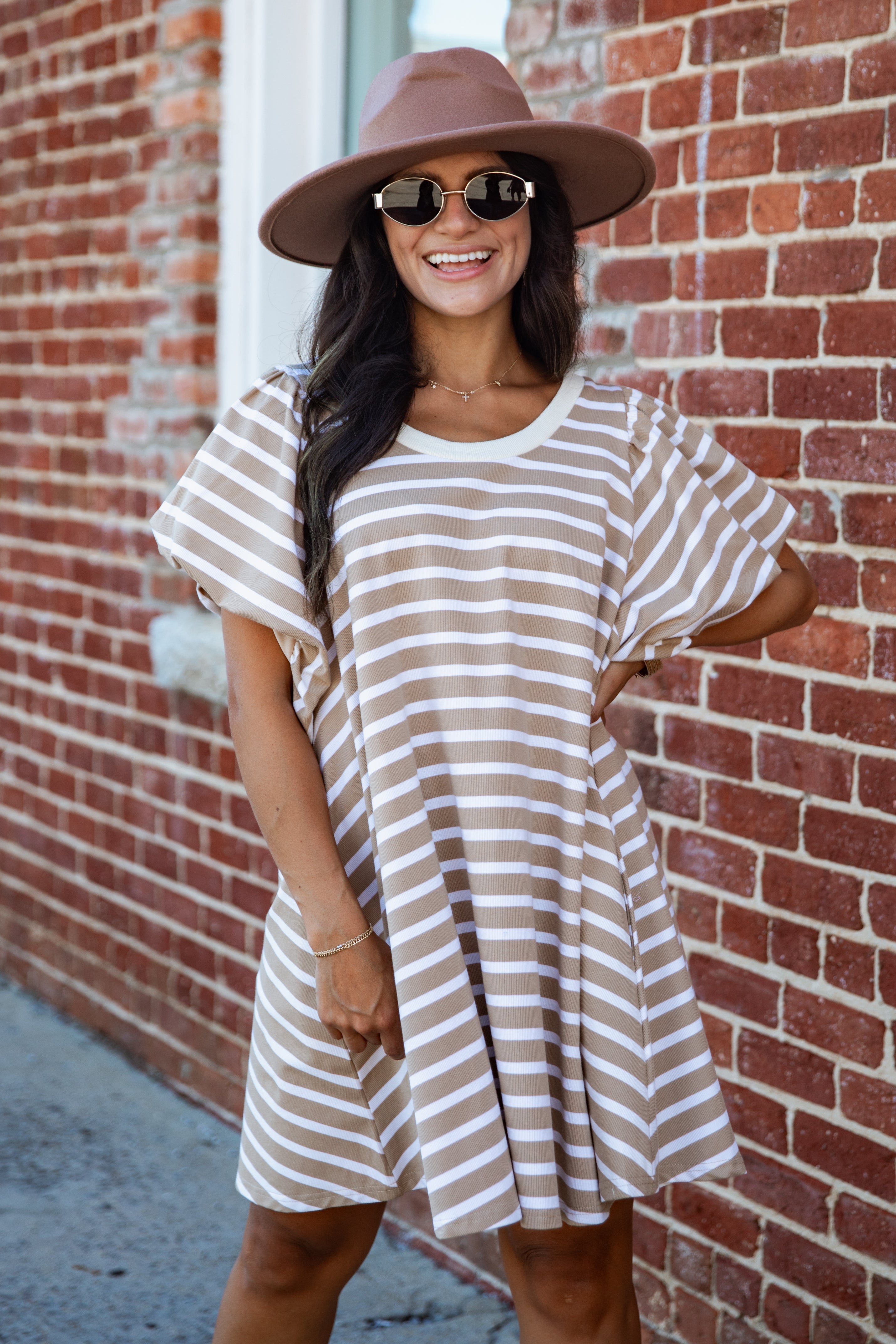 Sweet Seasons Striped Puff Sleeve Mini Dress