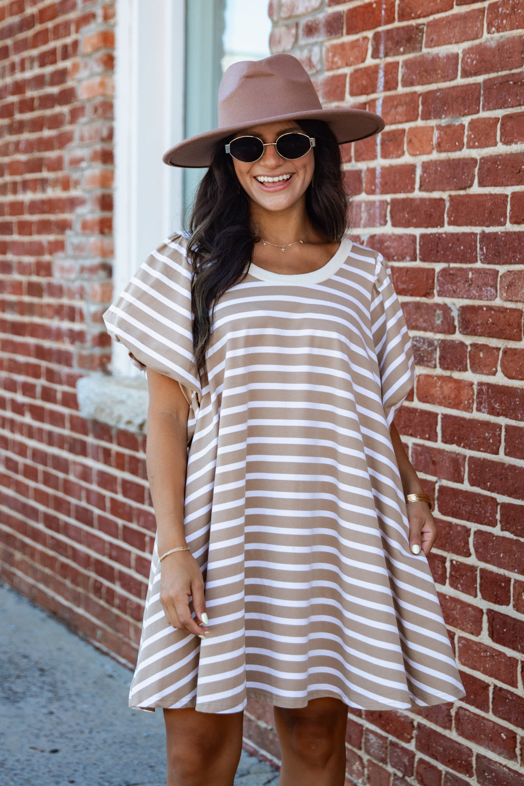 Sweet Seasons Striped Puff Sleeve Mini Dress