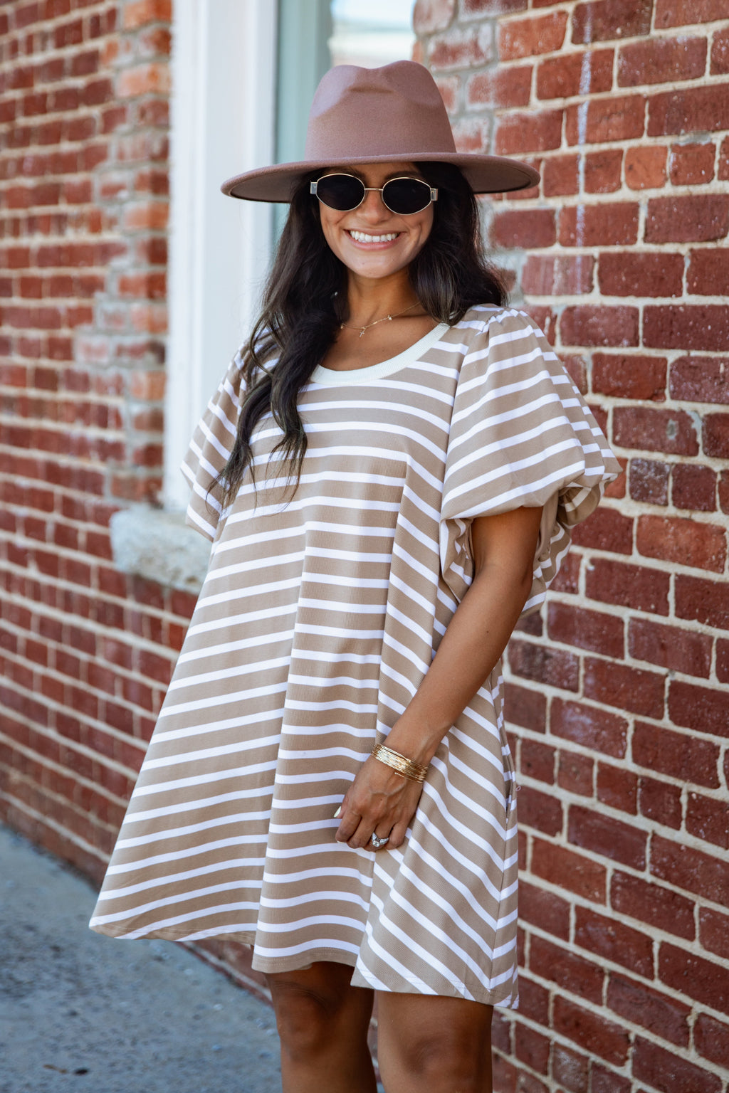 Sweet Seasons Striped Puff Sleeve Mini Dress
