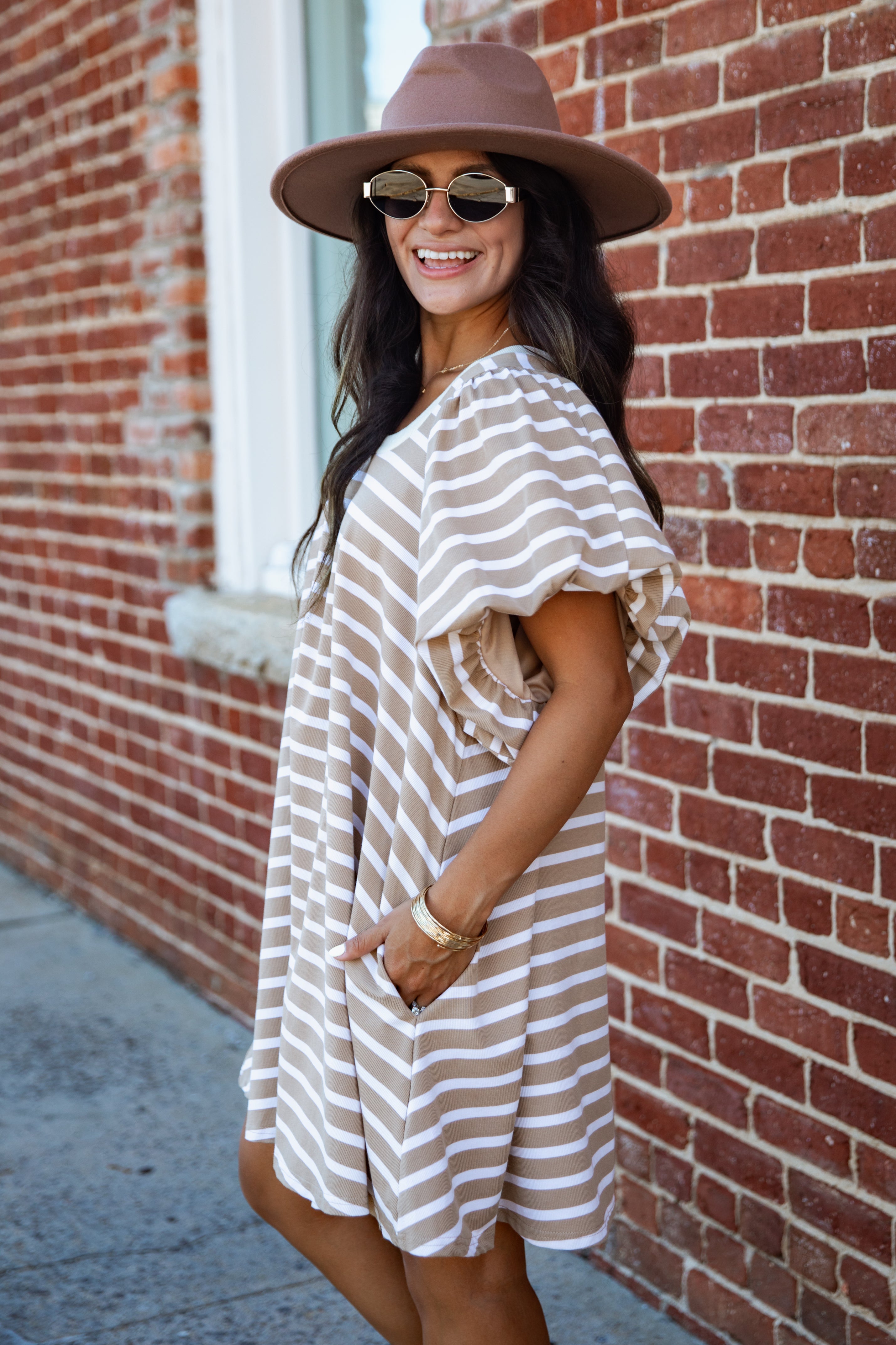 Sweet Seasons Striped Puff Sleeve Mini Dress