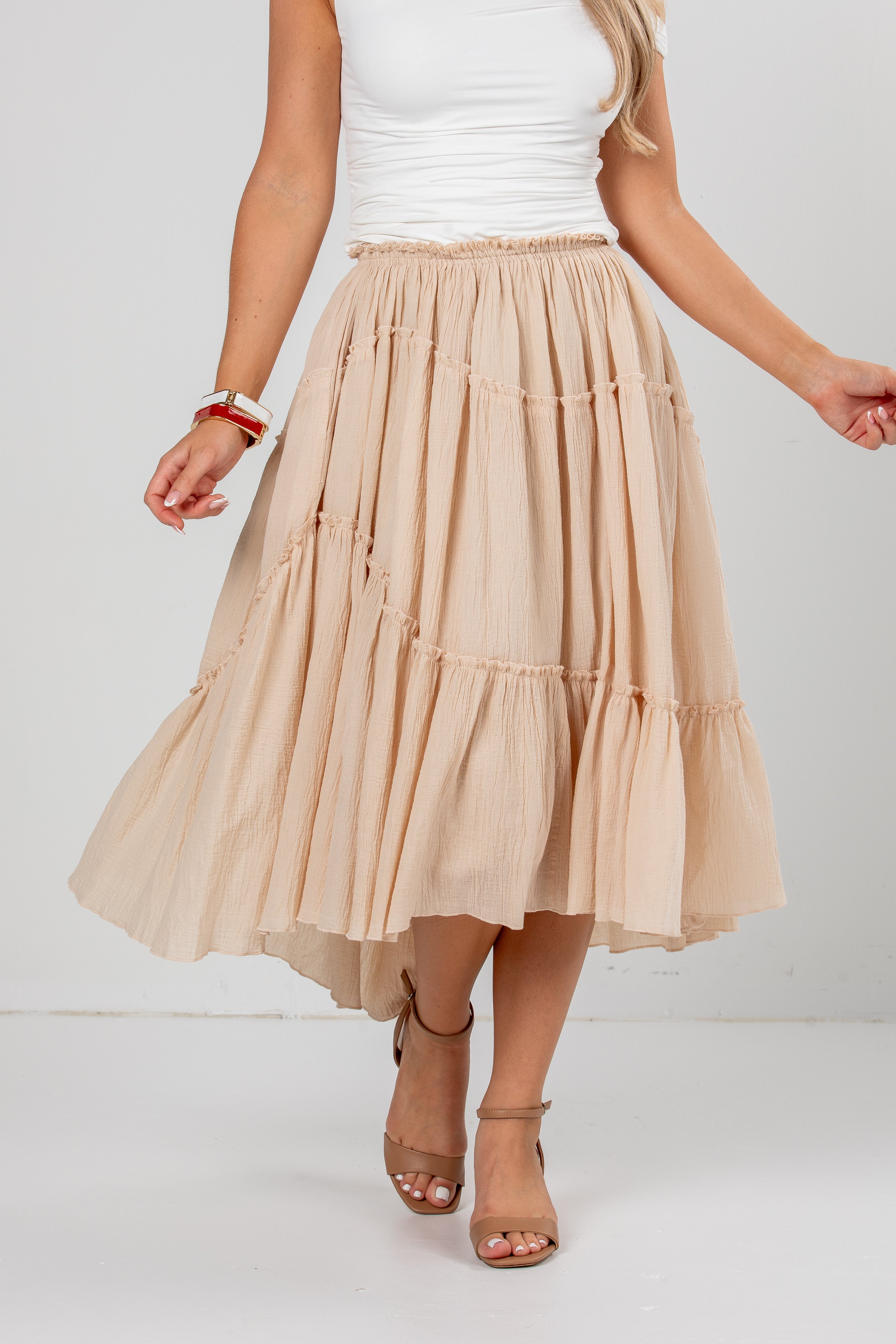 Harvest Breeze Taupe Tiered Maxi Skirt