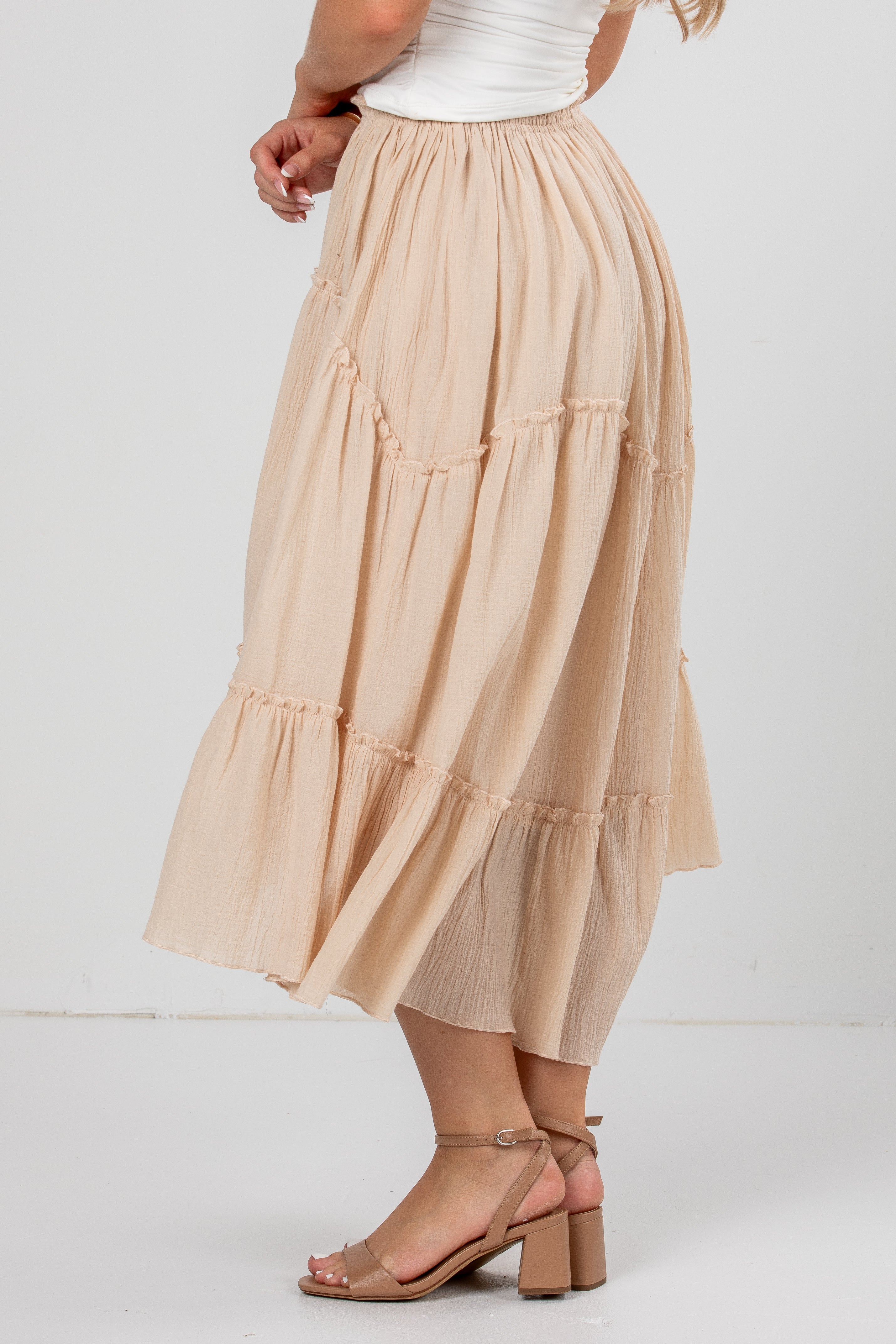 Harvest Breeze Taupe Tiered Maxi Skirt