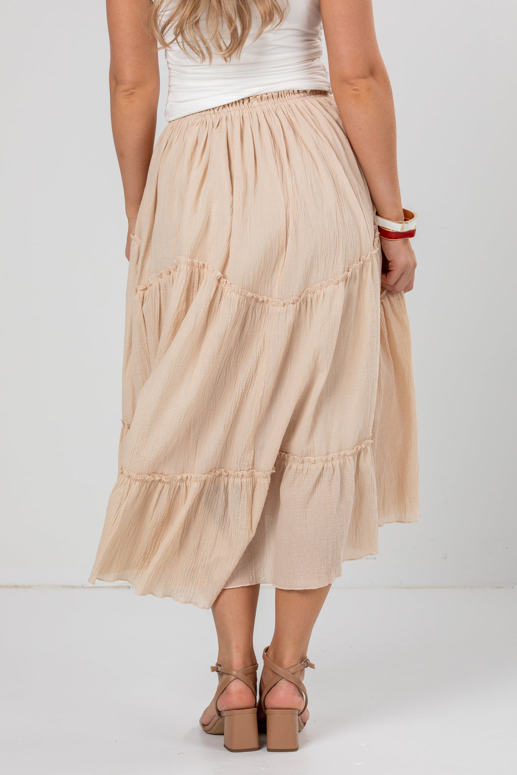 Harvest Breeze Taupe Tiered Maxi Skirt