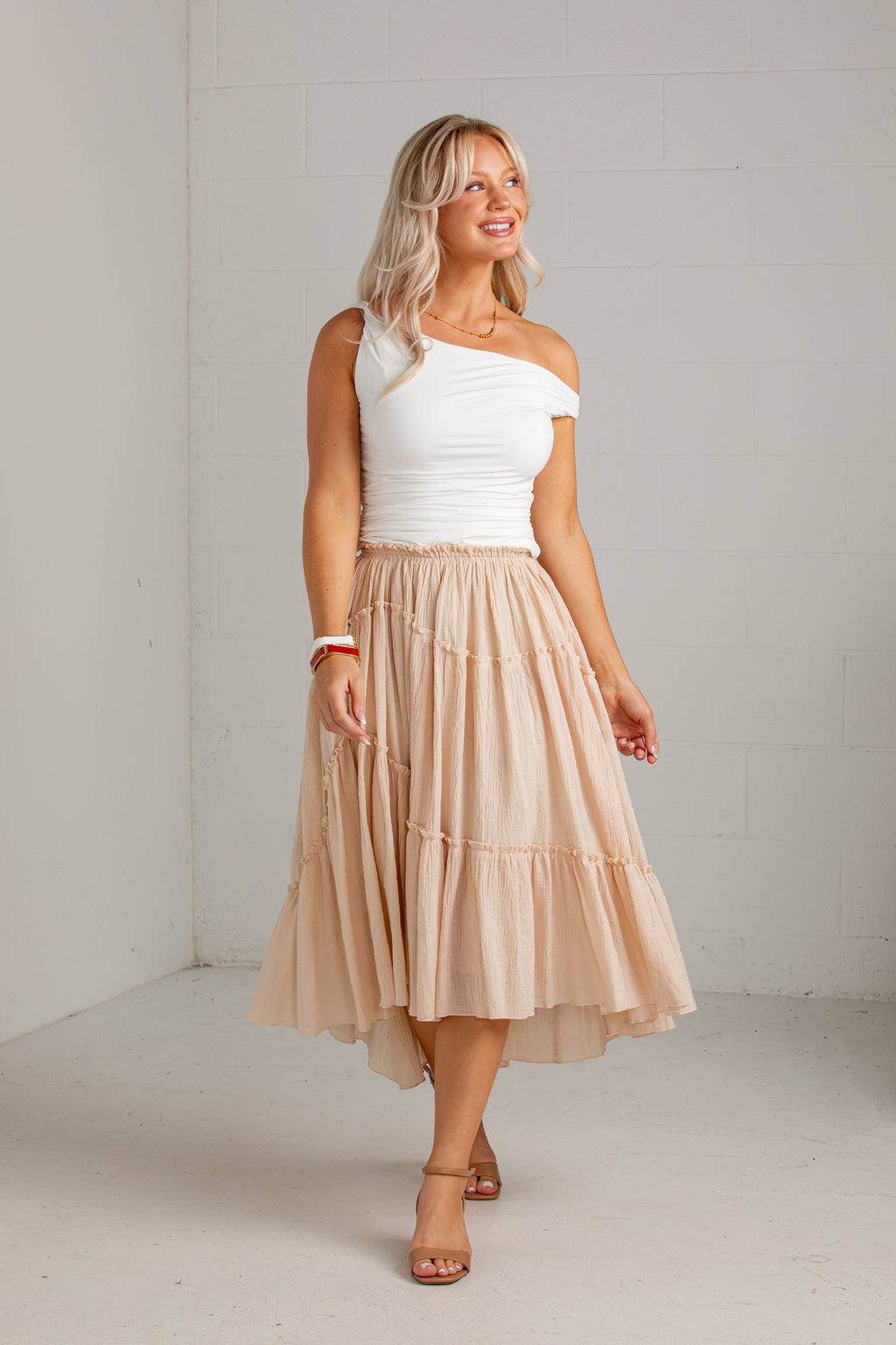 Harvest Breeze Taupe Tiered Maxi Skirt