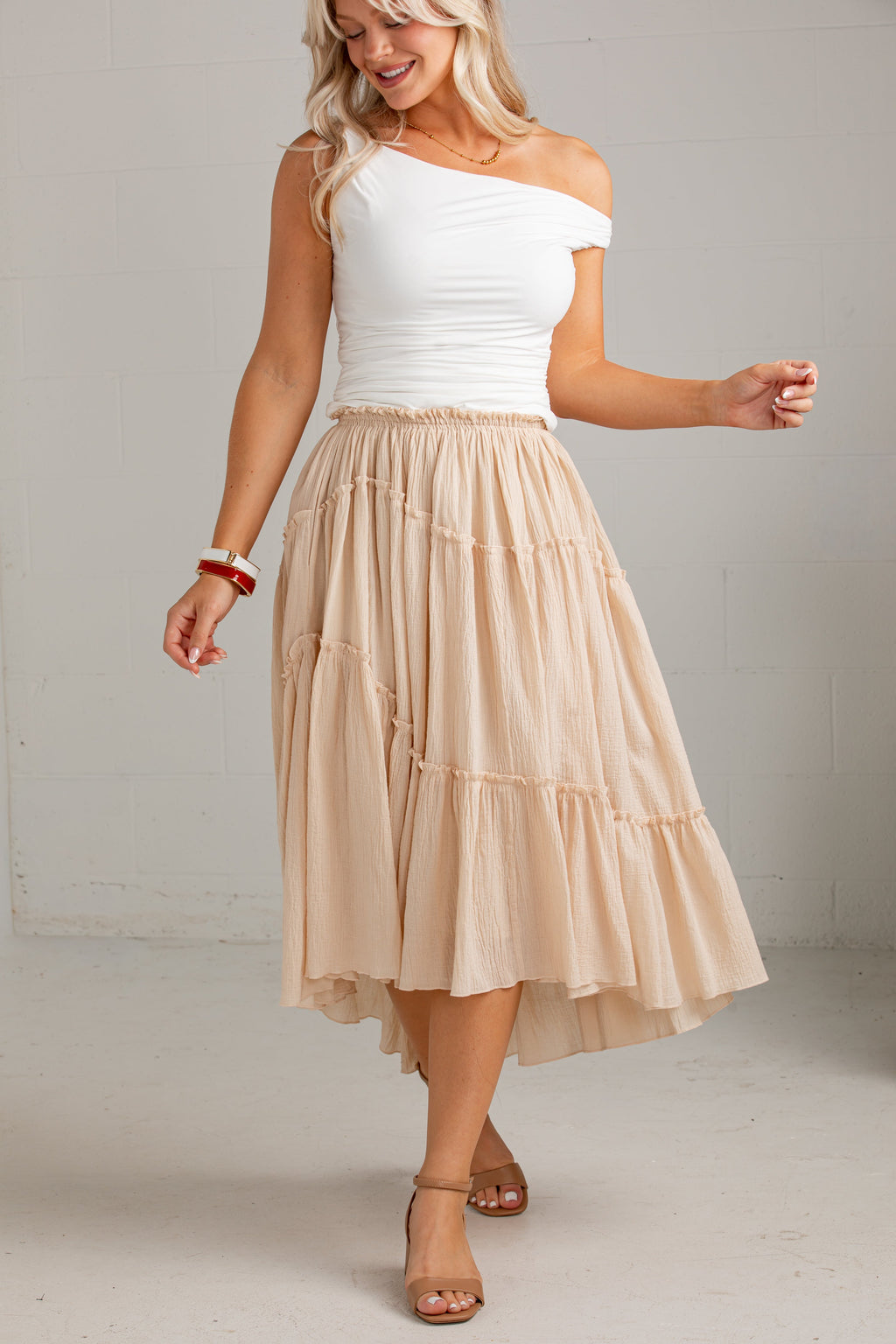 Harvest Breeze Taupe Tiered Maxi Skirt