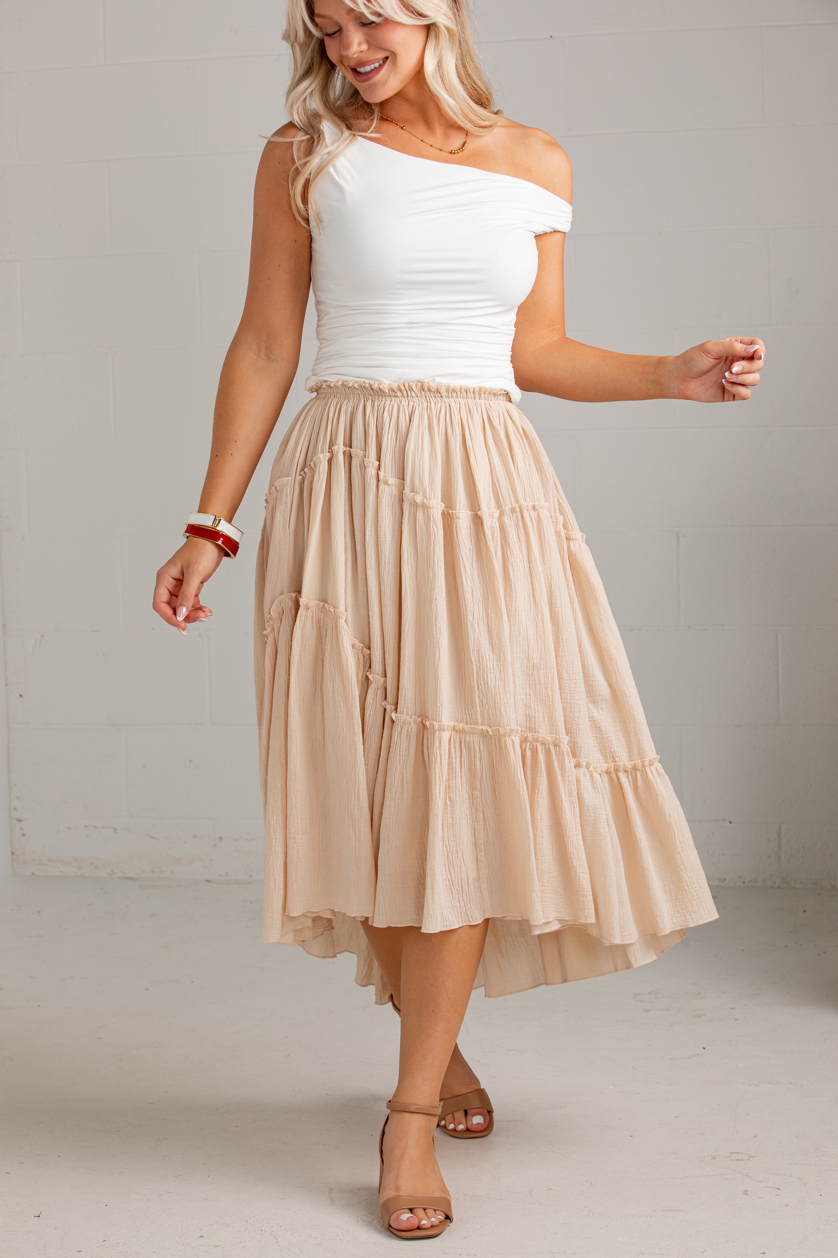 Harvest Breeze Taupe Tiered Maxi Skirt